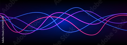 Abstract colorful neon wave gradient with line glowing on dark background. Futuristic creative shine backdrop. 3d render. Curved fantastic blend wavy lines geometric equalizer. Vector illustration.