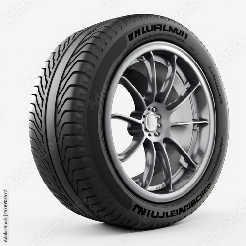 car wheel isolated on white background, copy space, 3d render, car tire, generative ai