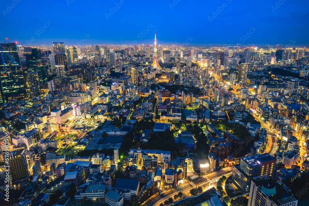 night view of Tokyo city with tokyo tower in Japan