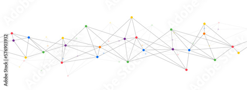 Polygonal network system connect lines and colorful dots background template.