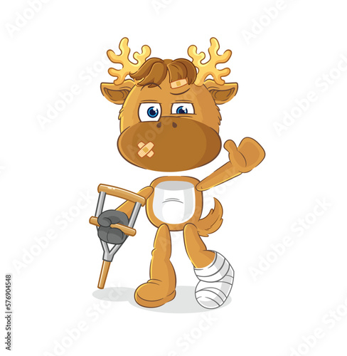 moose sick with limping stick. cartoon mascot vector