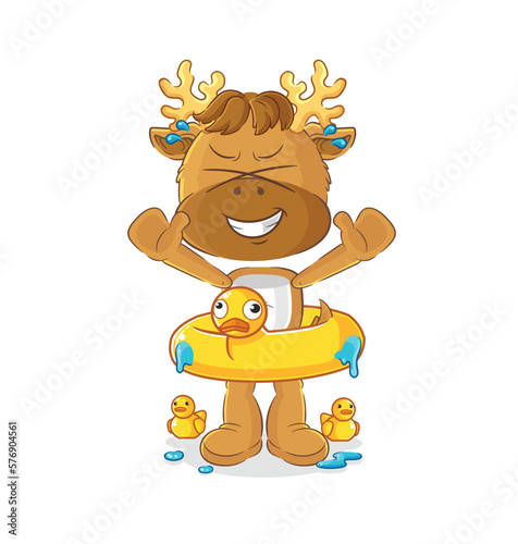moose with duck buoy cartoon. cartoon mascot vector