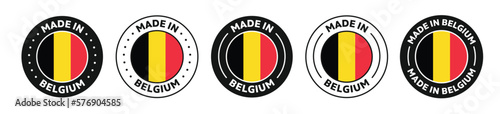 Set of Made in Belgium label icons. Made in Belgium logo symbol. Belgium-made badge. Belgium flag. suitable for products of Belgium. vector illustration