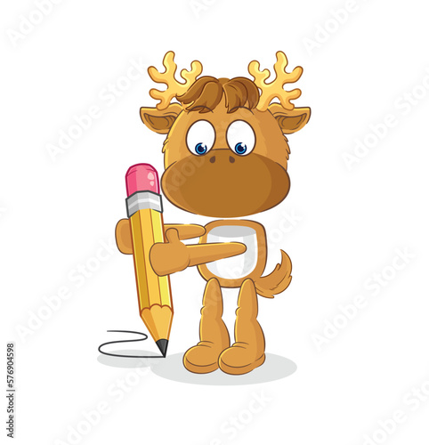 moose write with pencil. cartoon mascot vector