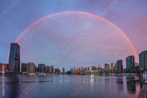 melbourne city business district (cbd), australia under the rainbow by yarra river