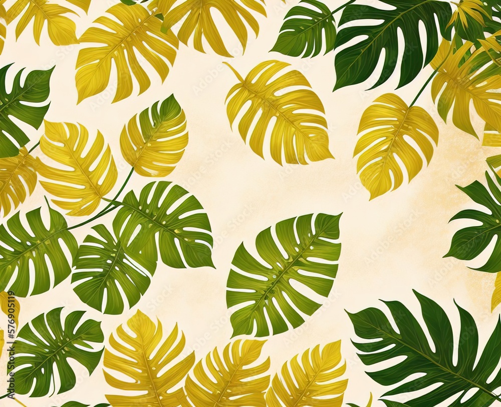 Fototapeta premium seamless background with leaves Green and golden tropical wallpaper theme