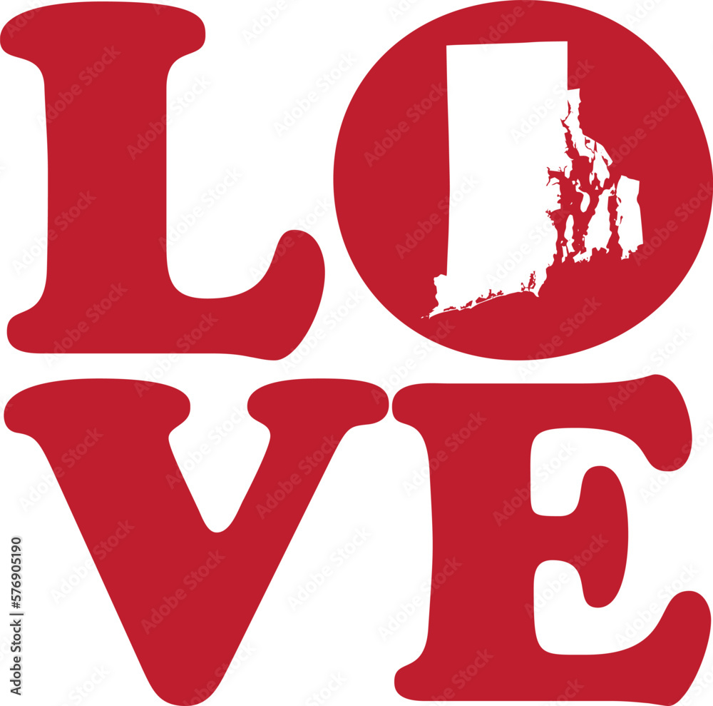 LOVE Rhode Island State Red Outline Vector Graphic Illustration Isolated LOVE Rhode Island State Red Outline Vector Graphic Illustration Isolated