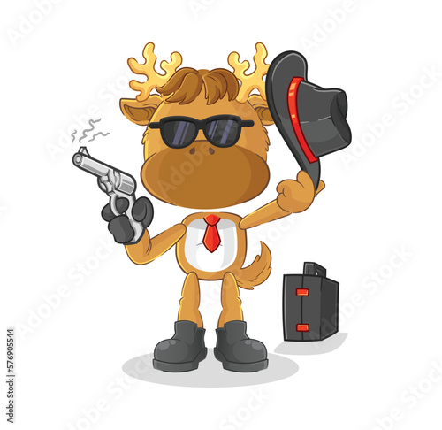 moose mafia with gun character. cartoon mascot vector