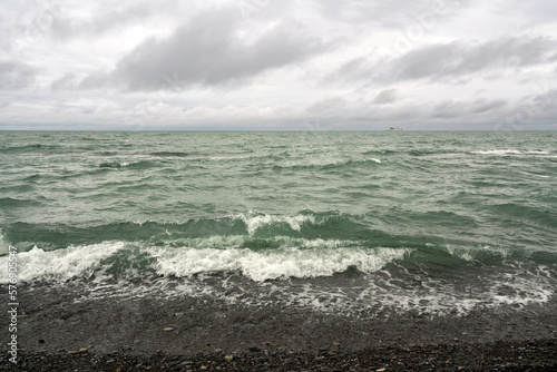 Fototapeta Naklejka Na Ścianę i Meble -  Stormy Black Sea on the Sochi coast on a cloudy day, Sochi, Krasnodar Territory, Russia