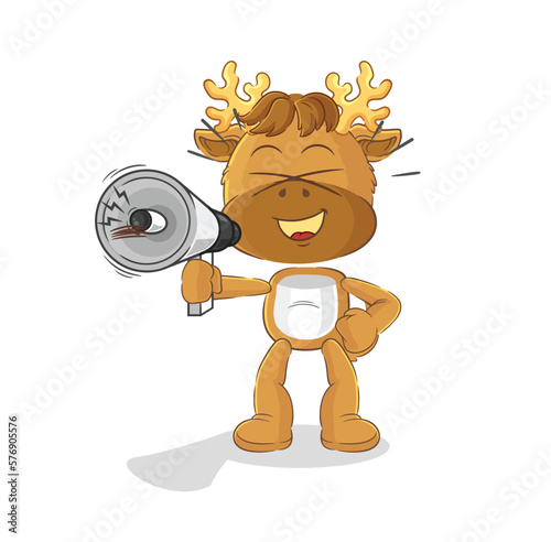 moose holding hand loudspeakers vector. cartoon character