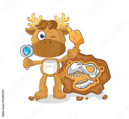 moose archaeologists with fossils mascot. cartoon vector