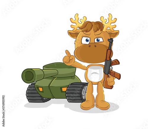 moose soldier with tank character. cartoon mascot vector