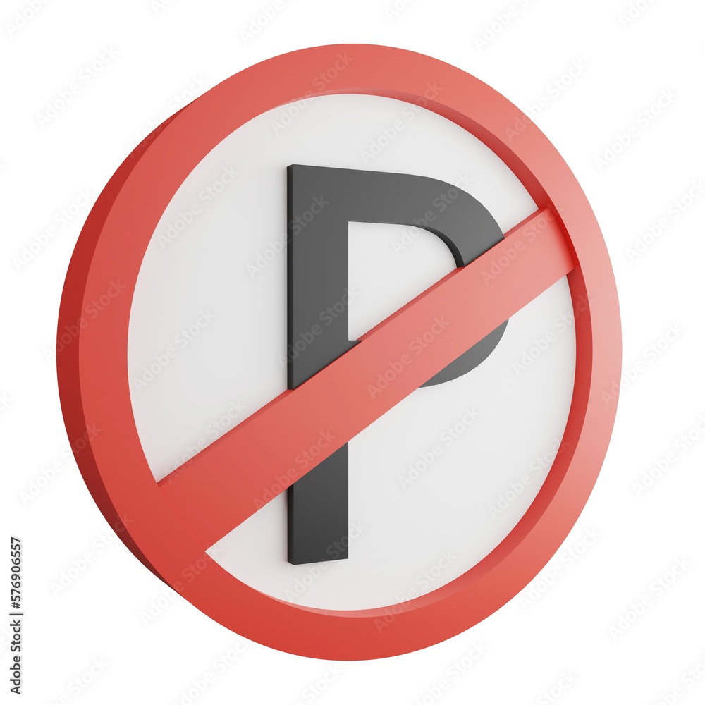 3D render no parking sign icon isolated on transparent background, red mandatory sign 3D render no parking sign icon isolated on transparent background, red mandatory sign