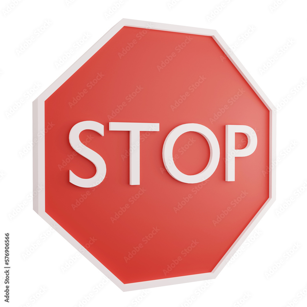 3D render stop sign icon isolated on transparent background, red mandatory sign 3D render stop sign icon isolated on transparent background, red mandatory sign