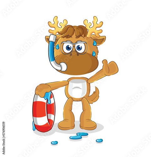 moose swimmer with buoy mascot. cartoon vector