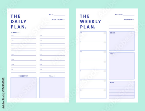 2 set of Daily, Weekly Planner template. Minimalist planner template set. Vector illustration.