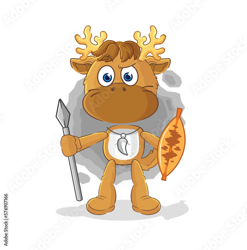 moose african tribal fighter mascot. cartoon vector