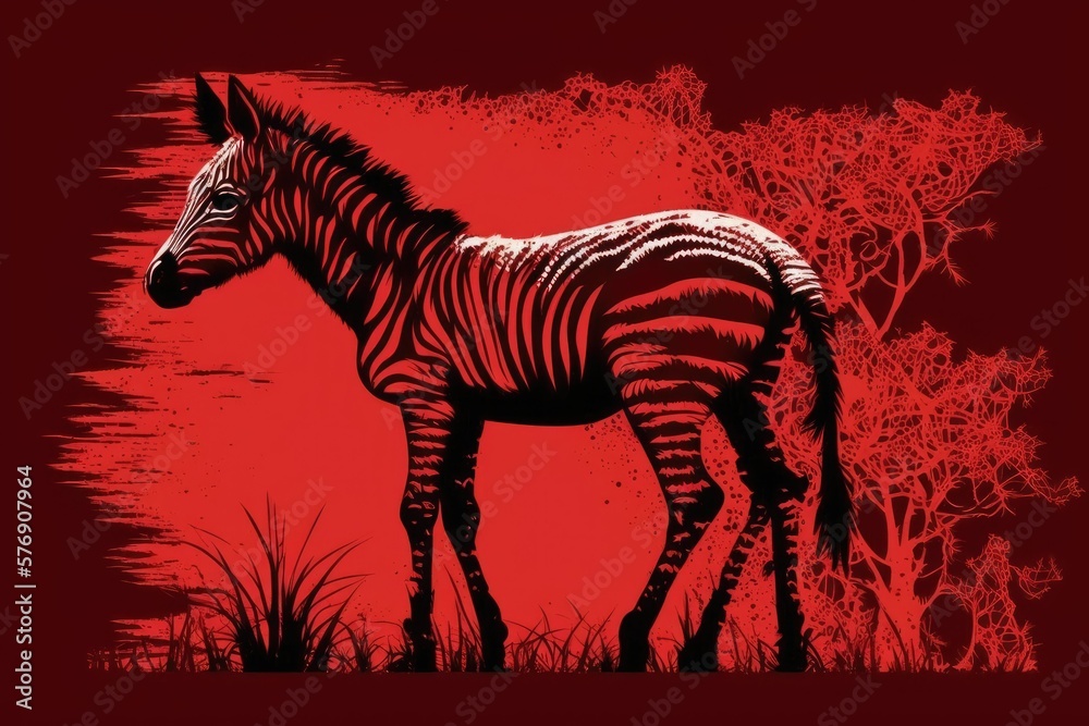 Fototapeta premium Unique zebra foal spotted in Masai Mara. Generative AI