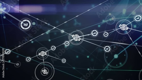 Wallpaper Mural Animation of dots with bar graph and globe icons connecting with lines over abstract background Torontodigital.ca