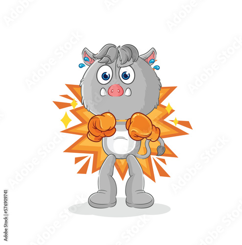 wild boar boxer character. cartoon mascot vector