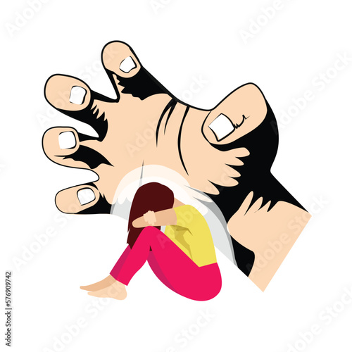 Sexual harassment, rape concept, man hands try to harass women, stop harassment and abuse, sexual violence flat vector illustration