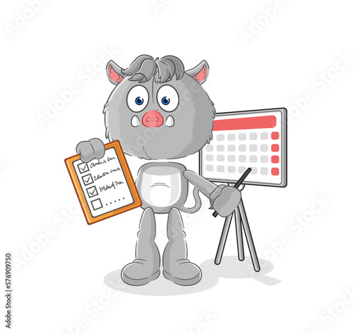 wild boar schedule list vector. cartoon character