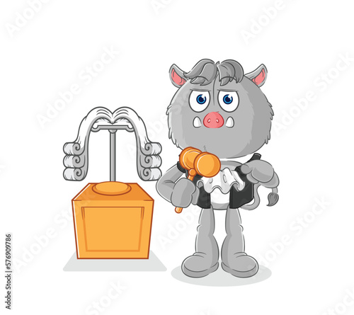 wild boar judge holds gavel. character vector