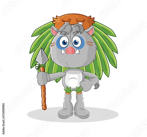 wild boar tribal man mascot. cartoon vector