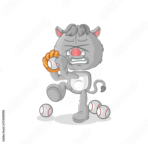 wild boar baseball pitcher cartoon. cartoon mascot vector