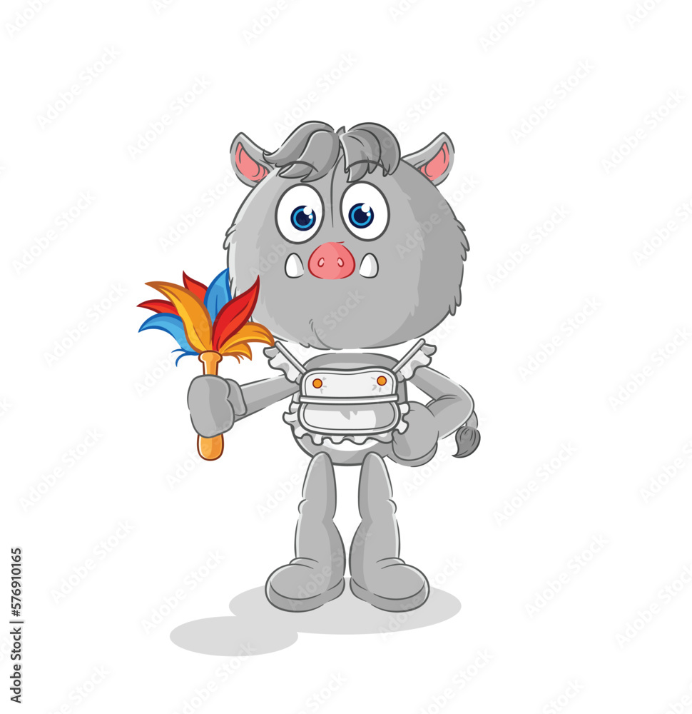 wild boar maid mascot. cartoon vector