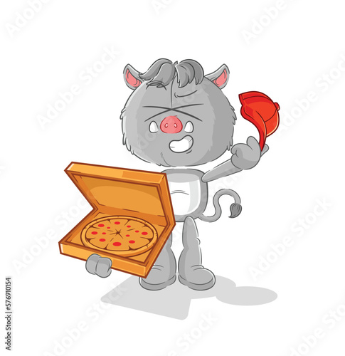 wild boar pizza delivery boy vector. cartoon character