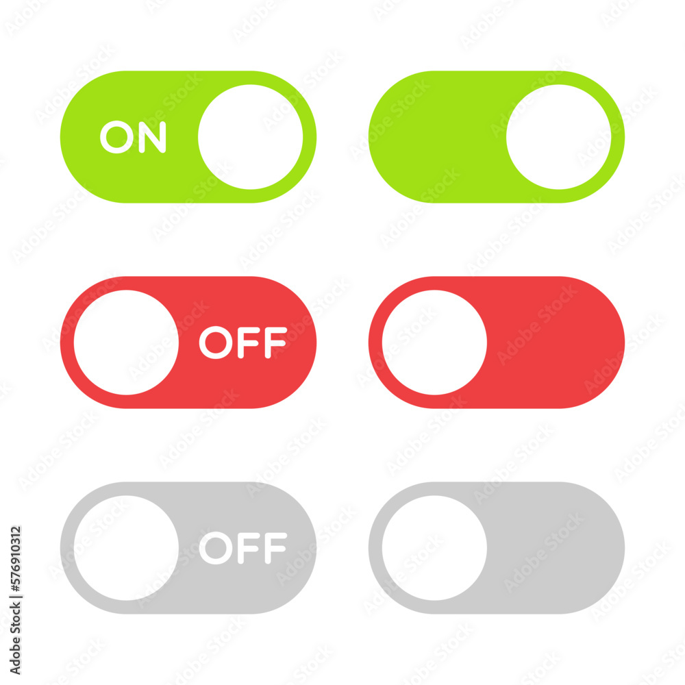 On and Off Toggle Switch Buttons On and Off Toggle Switch Buttons