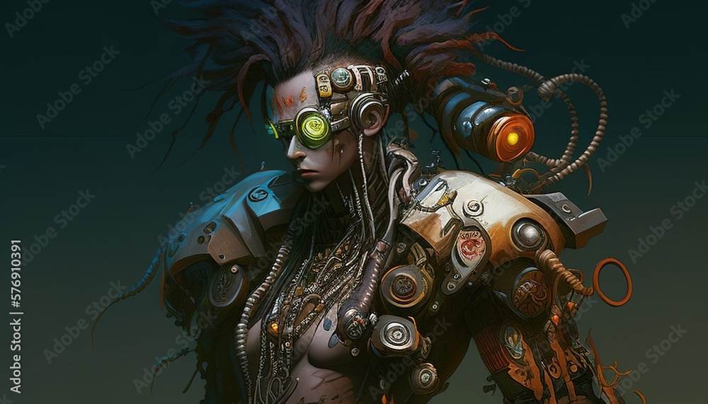 half steampunk monster character digital art illustration