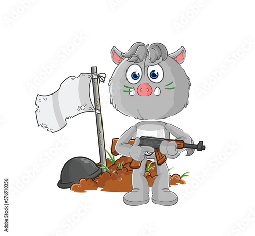 wild boar army character. cartoon mascot vector