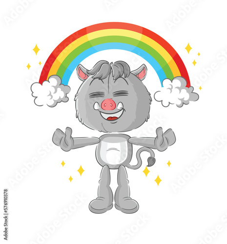 wild boar with a rainbow. cartoon vector