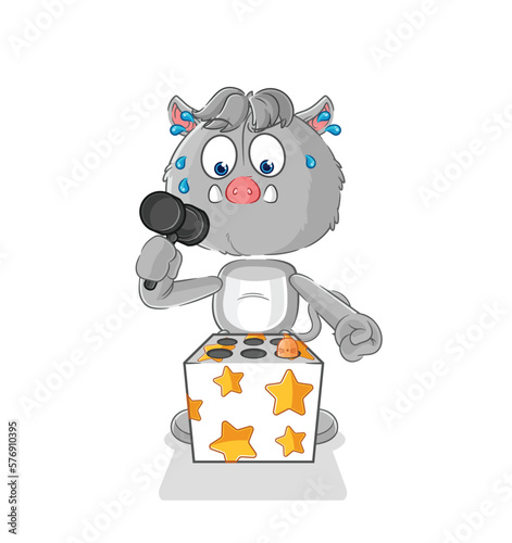 wild boar play whack a mole mascot. cartoon vector