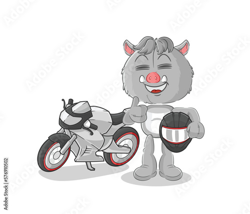 wild boar racer character. cartoon mascot vector