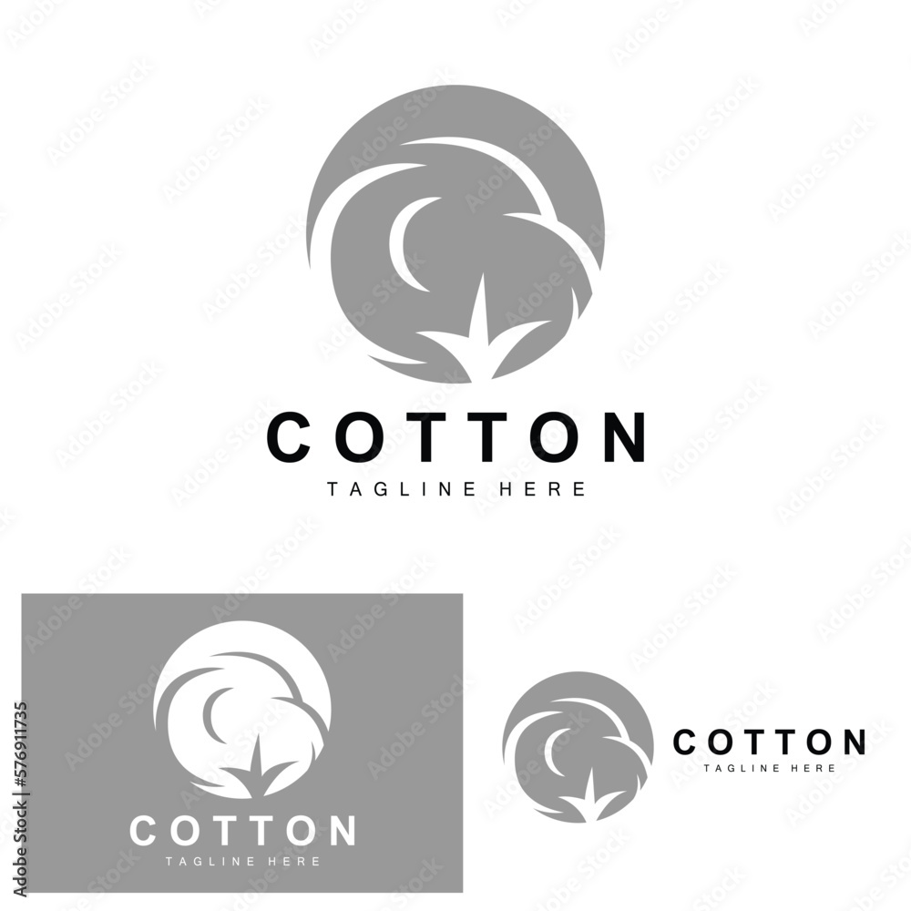 Fototapeta premium Cotton Logo, Soft Cotton Flower Design Vector Natural Organic Plants Apparel Materials And Beauty Textiles