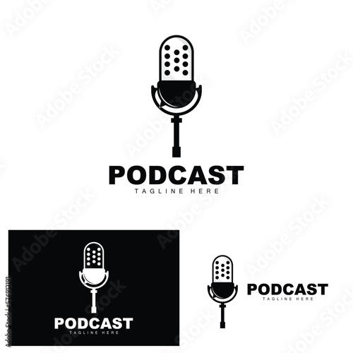 Podcast Logo, Vector, Headset and Chat, Simple Vintage Microphone Design
