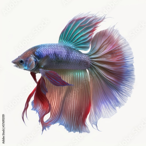 Veiltail Betta Fish Isolated on White Background.