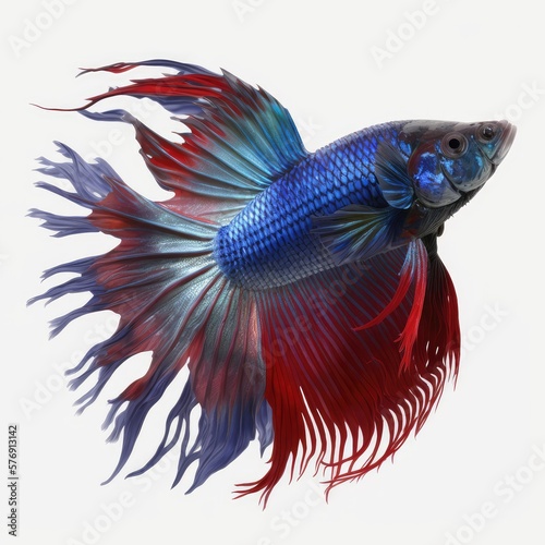 Crowntail Betta Fish. Isolated on White Background.