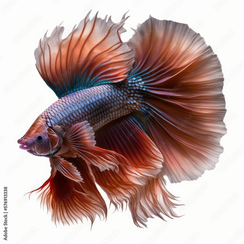 Fototapeta premium Rosetail Betta Fish Isolated on White Background.