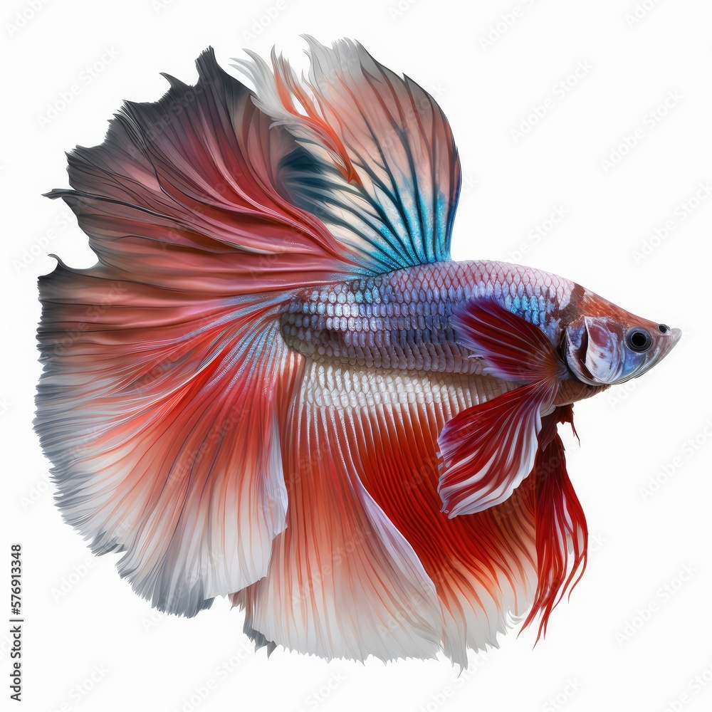 Fototapeta premium Rosetail Betta Fish. Isolated on White Background.