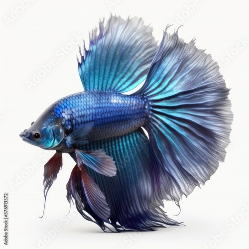 Sapphire Betta Fish Isolated on White Background.