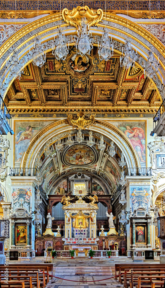 Nave, altar, Church of Santa Maria in Aracoeli, Rome, Italy. The shrine is known for housing relics belonging to Saint Helena, mother of Emperor Constantine