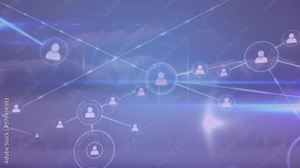 Animation of network of connections with icons Animation of network of connections with icons