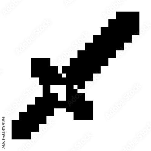 Sword, game asset icon black-white vector pixel art icon 