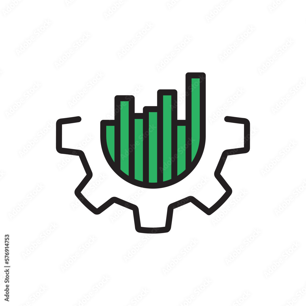 tech growth icon with linear gear with graph. linear style trend modern logotype graphic stroke art design web element isolated on white. concept of business performance symbol or fintech result sign tech growth icon with linear gear with graph. linear style trend modern logotype graphic stroke art design web element isolated on white. concept of business performance symbol or fintech result sign