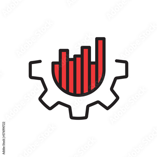 linear gear with graph like crisis management icon. concept of key performance indicator or bad strategy. flat simple trend modern outline stats logotype graphic design web element isolated on white