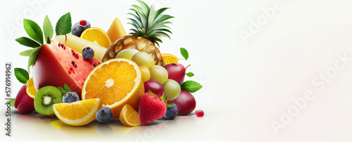 Colorful Assorted Mixed Fruits on Isolated White Background AI Generative